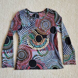 AZI Y2K Mesh Top Sequin Abstract Long Sleeve Sheer Size M club wear 2000s